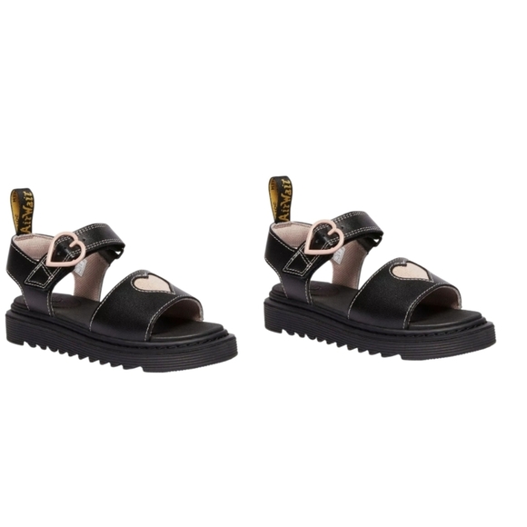 Dr. Martens Other - Dr.Martens Junior Marlowe Black Kids Sandals with Heart Detail size 4 Black Pink